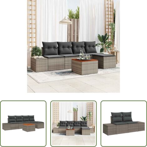 Sedute da giardino -  Set Divano da Giardino con cuscino 6 pcs Grigio polyrattan
