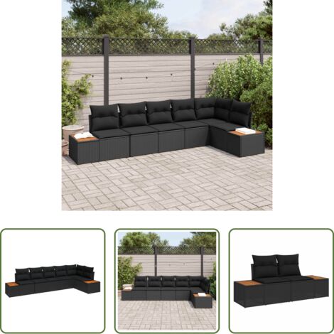 Sedute da giardino -  Set Divano da Giardino con cuscino 6 pcs Nero Polyrattan