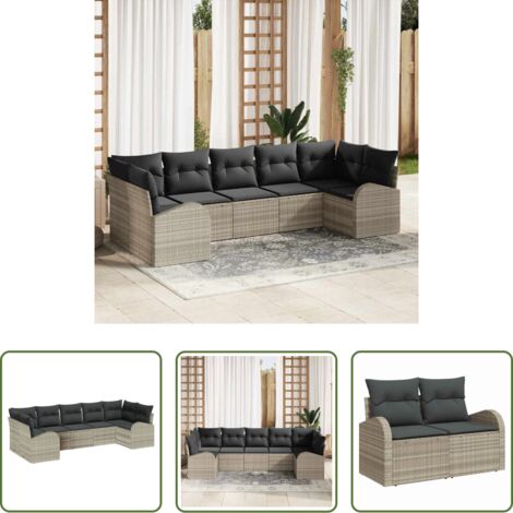 Sedute da giardino -  Set Divano da Giardino con cuscino 7 pcs Grigio chiaro