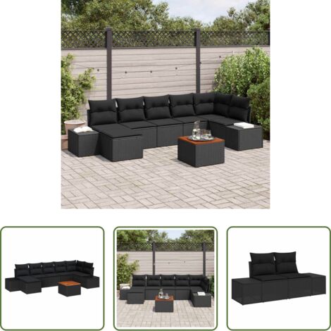 Sedute da giardino -  Set Divano da Giardino con cuscino 8 pcs Nero polyrattan