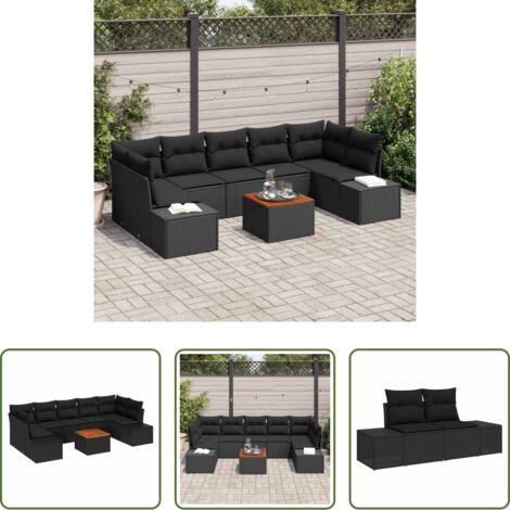 Sedute da giardino -  Set Divano da Giardino con cuscino 8 pcs Nero polyrattan