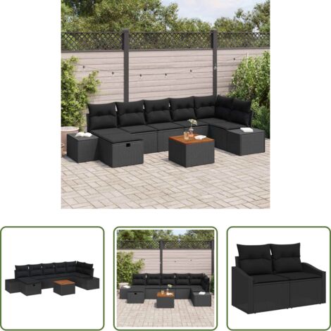 Sedute da giardino -  Set Divano da Giardino con cuscino 8 pcs Nero polyrattan
