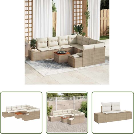 Sedute da giardino -  Set Divano da Giardino con cuscino 9 pcs Beige polyrattan