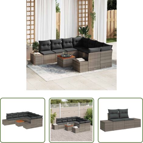 Sedute da giardino -  Set Divano da Giardino con cuscino 9 pcs Grigio polyrattan