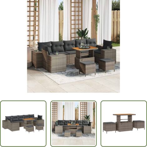 Sedute da giardino -  Set Divano da Giardino con cuscino con cuscino 10 pcs Grigio