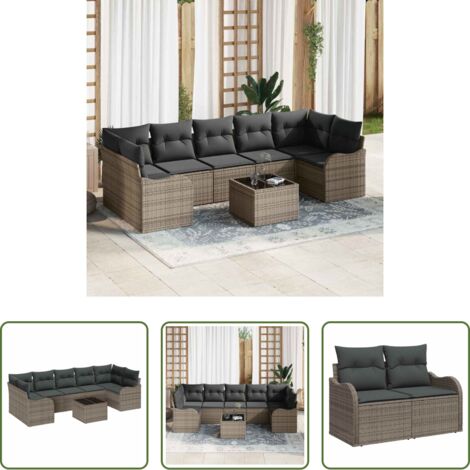 Sedute da giardino -  Set Divano da Giardino Grigio 55 x 55 x 37 cm polyrattan