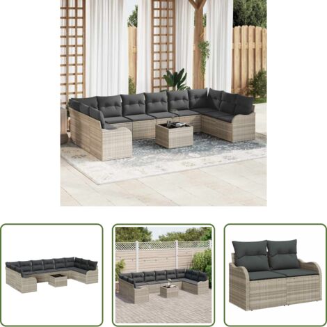 Sedute da giardino -  Set Divano da Giardino Grigio chiaro polyrattan