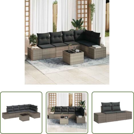 Sedute da giardino -  Set Divano da Giardino Grigio chiaro polyrattan