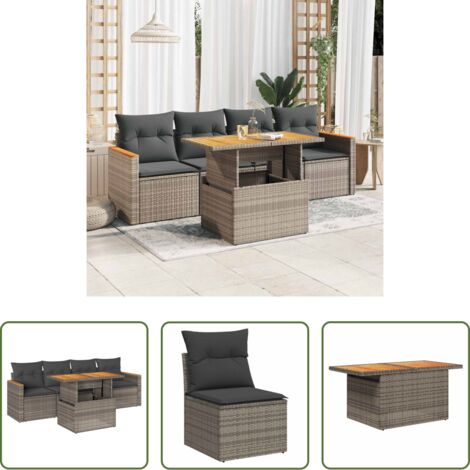 Sedute da giardino -  Set Divano Giardino 5 pz con Cuscini Grigio Polyrattan Acacia