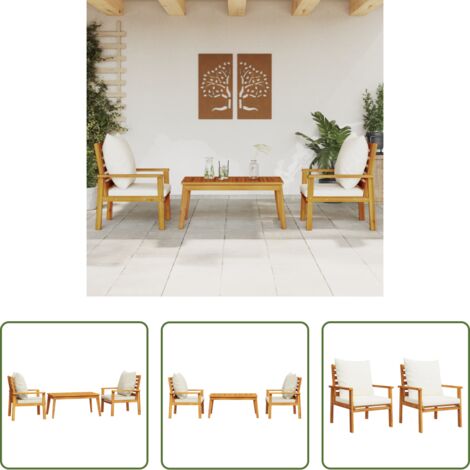 Sedute da giardino -  Set Mobili da Giardino 3pz con Cuscini Legno Massello di Acacia