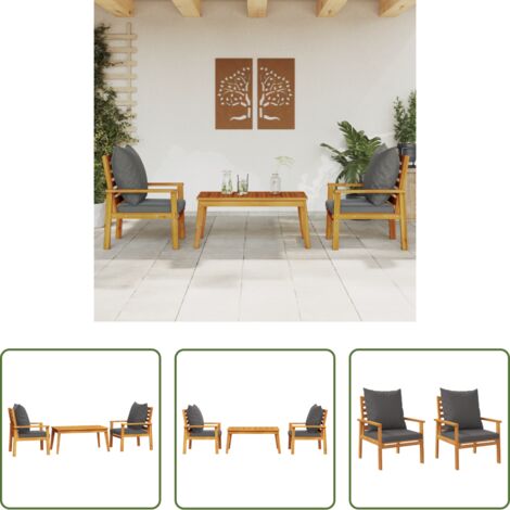 Sedute da giardino -  Set Mobili da Giardino 3pz con Cuscini Legno Massello di Acacia
