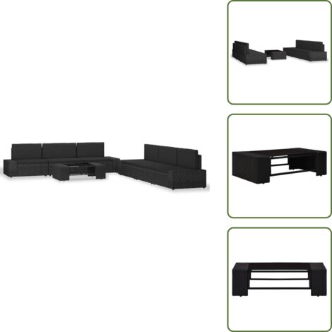 Sedute da giardino - vidaXL Set Divani da Giardino 7 pz in Polyrattan Nero - Divano in acciaio