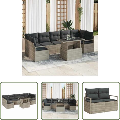 Sedute da terrazza -  Set Divano da Giardino 8 pcs Grigio chiaro polyrattan