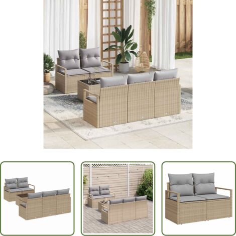 Sedute esterne -  Set di divani 6 pcs Beige e grigio polyrattan