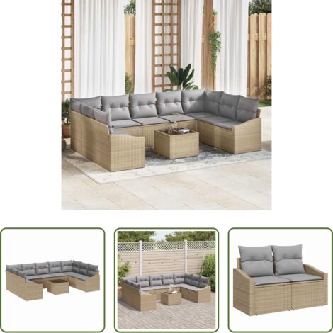 Sedute esterne -  Set di divani con cuscino 10 pcs Beige polyrattan