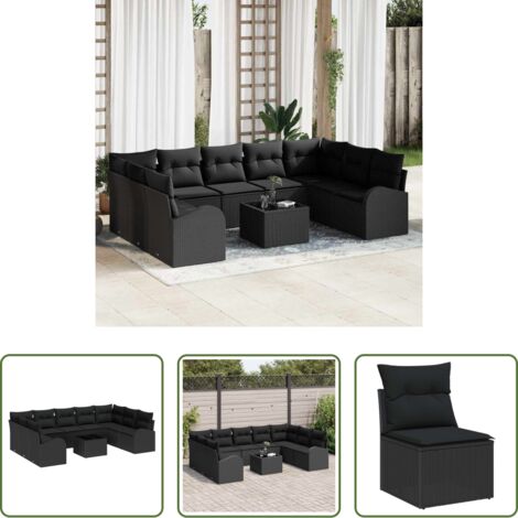 Sedute esterne -  Set di divani con cuscino 10 pcs Nero Rattan in Polipropilene