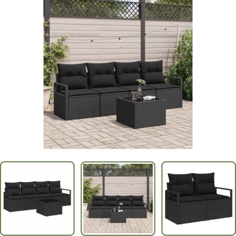 Sedute esterne -  Set di divani con cuscino 5 pcs Nero polyrattan