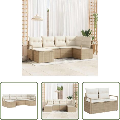 Sedute esterne -  Set di divani con cuscino 6 pcs Beige e Crema polyrattan