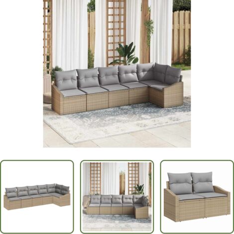 Sedute esterne -  Set di divani con cuscino 6 pcs Beige polyrattan