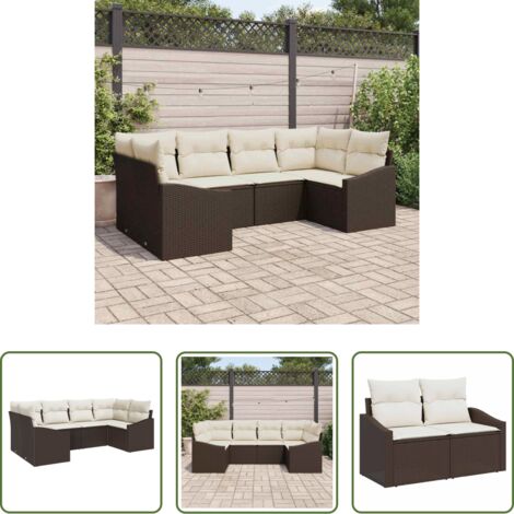 Sedute esterne -  Set di divani con cuscino 6 pcs Marrone polyrattan