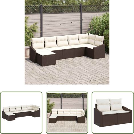 Sedute esterne -  Set di divani con cuscino 7 pcs Marrone polyrattan