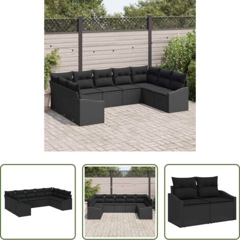 Sedute esterne -  Set di divani con cuscino 9 pcs Nero polyrattan