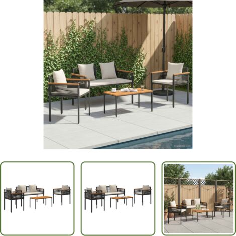 Sedute esterne -  Set di Mobili da Esterno Nero e Bianco Crema polyrattan