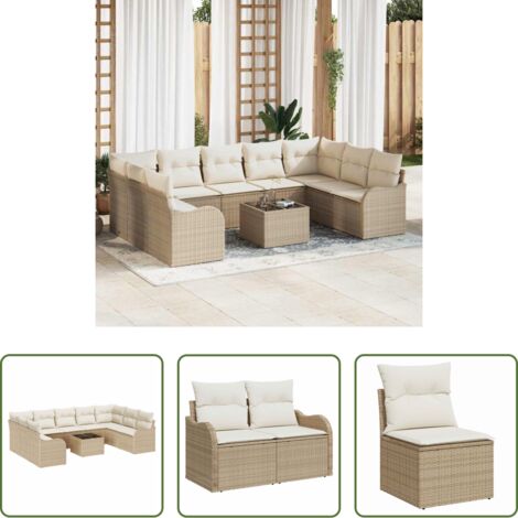 Sedute esterne -  Set Divano da Giardino 10 pcs Beige e bianco Poly Rattan