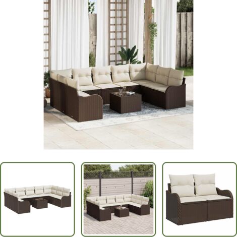 Sedute esterne -  Set Divano da Giardino 10 pcs Marrone e bianco Poly Rattan