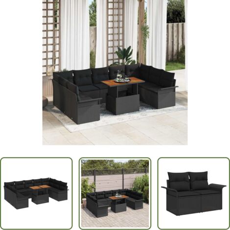 Sedute esterne -  Set Divano da Giardino 10 pcs Nero Poly Rattan