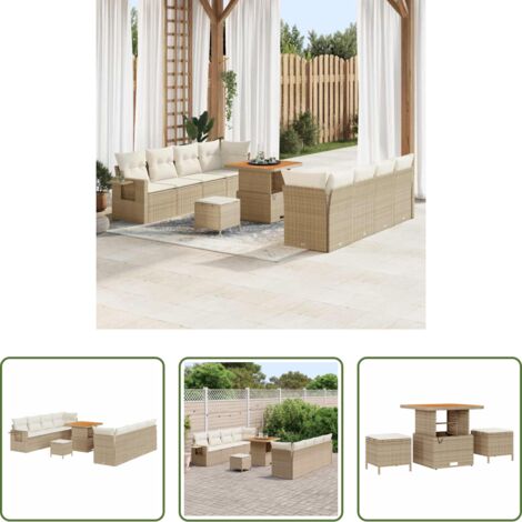 Sedute esterne -  Set Divano da Giardino 11 pcs Beige Poly Rattan