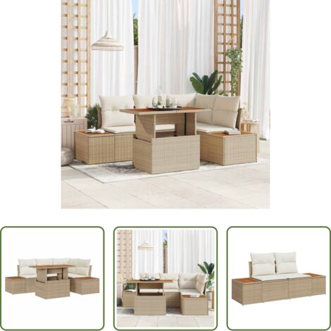 Sedute esterne -  Set Divano da Giardino 5 pcs Beige Poly Rattan