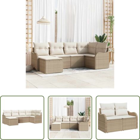 Sedute esterne -  Set Divano da Giardino 6 pcs Beige e bianco Poly Rattan