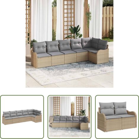 Sedute esterne -  Set Divano da Giardino 6 pcs Beige polyrattan