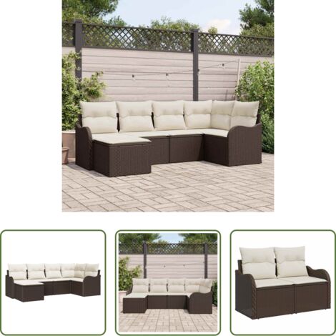 Sedute esterne -  Set Divano da Giardino 6 pcs Marrone e bianco Poly Rattan