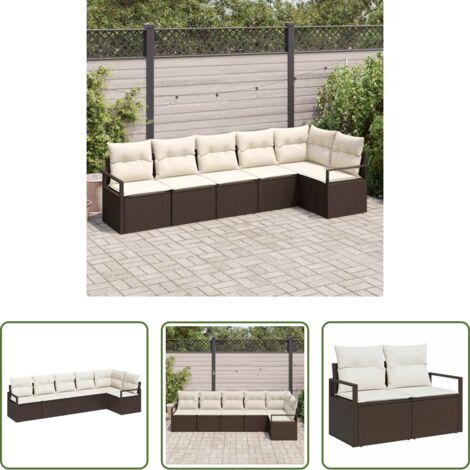 Sedute esterne -  Set Divano da Giardino 6 pcs Marrone e bianco polyrattan