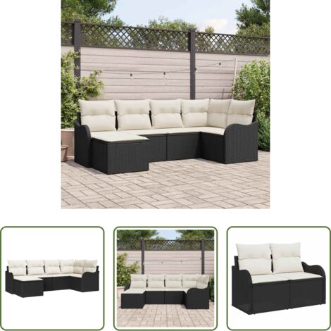 Sedute esterne -  Set Divano da Giardino 6 pcs Nero e bianco Poly Rattan