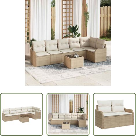 Sedute esterne -  Set Divano da Giardino 7 pcs Beige polyrattan