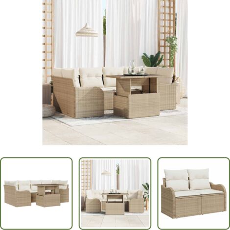 Sedute esterne -  Set Divano da Giardino 7 pcs Beige Rattan in Polipropilene