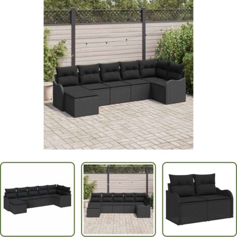 Sedute esterne -  Set Divano da Giardino 7 pcs Nero polyrattan