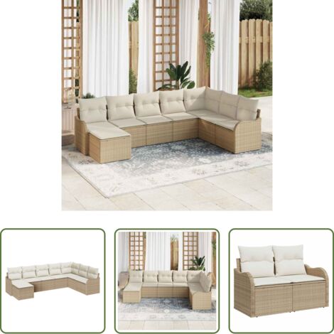 Sedute esterne -  Set Divano da Giardino 8 pcs Beige polyrattan