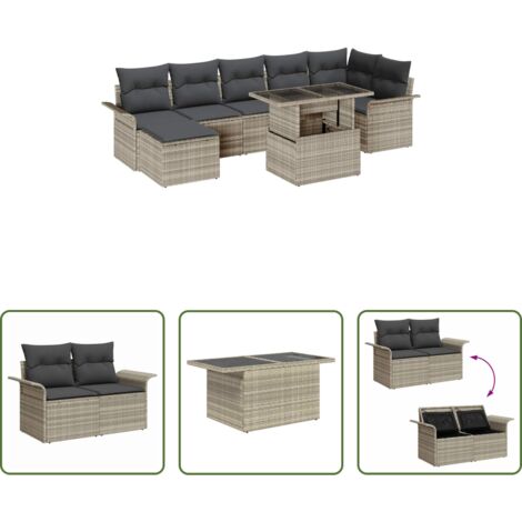 Sedute esterne -  Set Divano da Giardino 8 pcs Grigio chiaro Poly Rattan