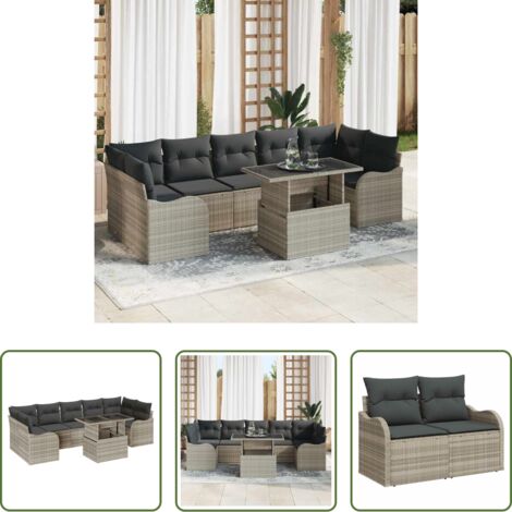 Sedute esterne -  Set Divano da Giardino 8 pcs Grigio chiaro Poly Rattan