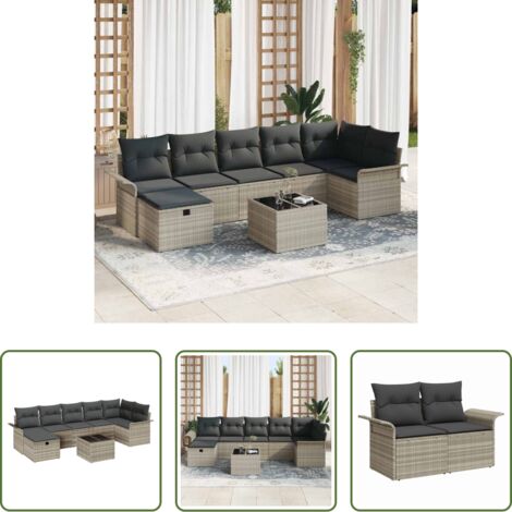 Sedute esterne -  Set Divano da Giardino 8 pcs Grigio chiaro Poly Rattan