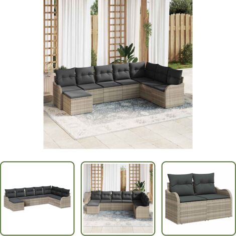 Sedute esterne -  Set Divano da Giardino 8 pcs Grigio chiaro Poly Rattan