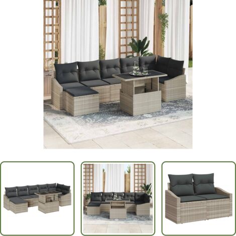 Sedute esterne -  Set Divano da Giardino 8 pcs Grigio chiaro polyrattan