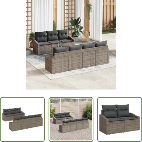 Sedute esterne -  Set Divano da Giardino 8 pcs Grigio polyrattan