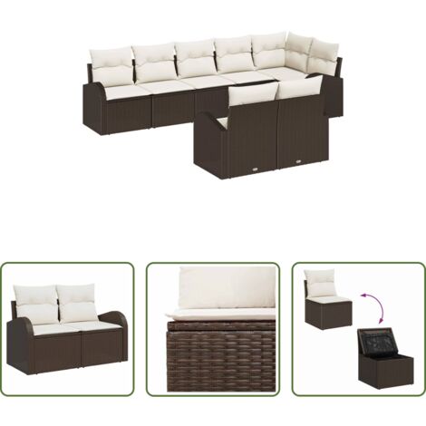 Sedute esterne -  Set Divano da Giardino 8 pcs Marrone e bianco polyrattan