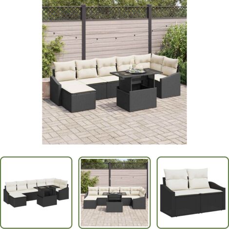Sedute esterne -  Set Divano da Giardino 8 pcs Nero e Crema polyrattan
