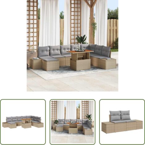 Sedute esterne -  Set Divano da Giardino 9 pcs Beige Poly Rattan